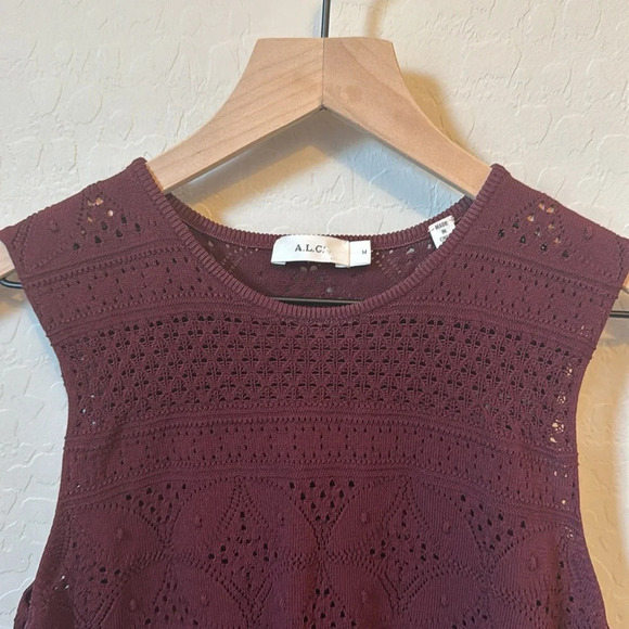 A.L.C. Cut Out Fringe Sleeveless Top Burgundy Size M - Picture 3 of 7